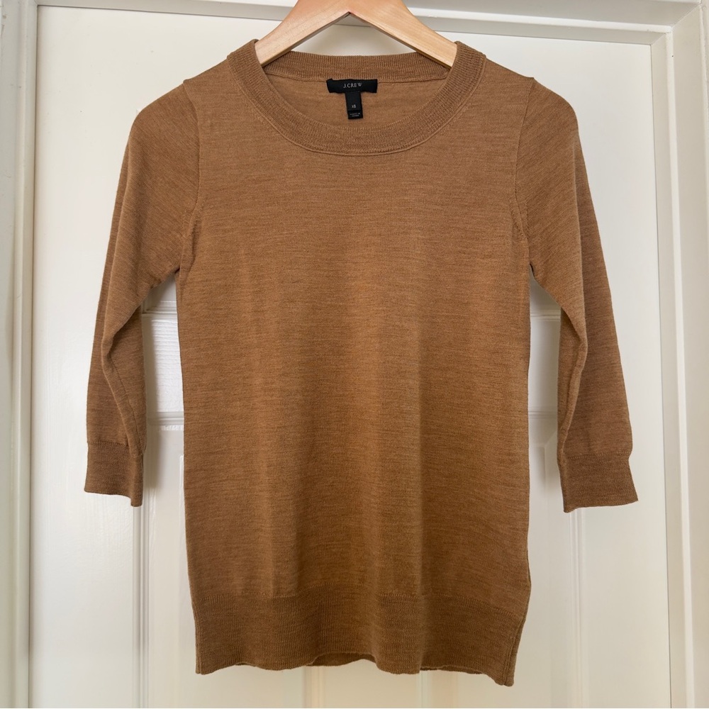 J. Crew 100% Merino Wool Slim Crewneck Sweater in Warm Camel Size XS